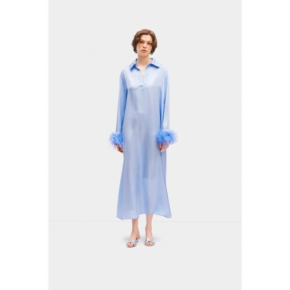 Sleeper Luna Maxi Dress with Detachable Feathers Blue Womens Size XS